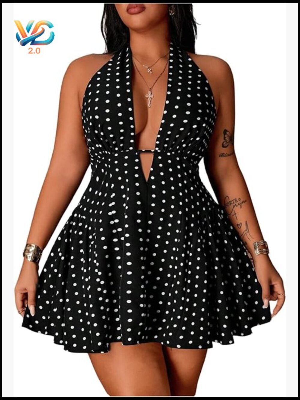 Plus Size Halter Polka Dot Mini Dress A-Line Ruffle Going Out